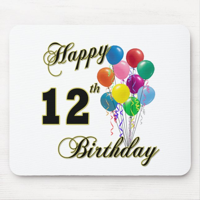 Happy 12th Birthday Gifts and Birthday Apparel Mouse Mat (Front)