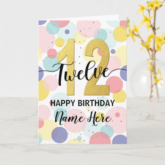 Happy 12th Birthday Pastel Rainbow and Gold Girl Card (Yellow Flower)