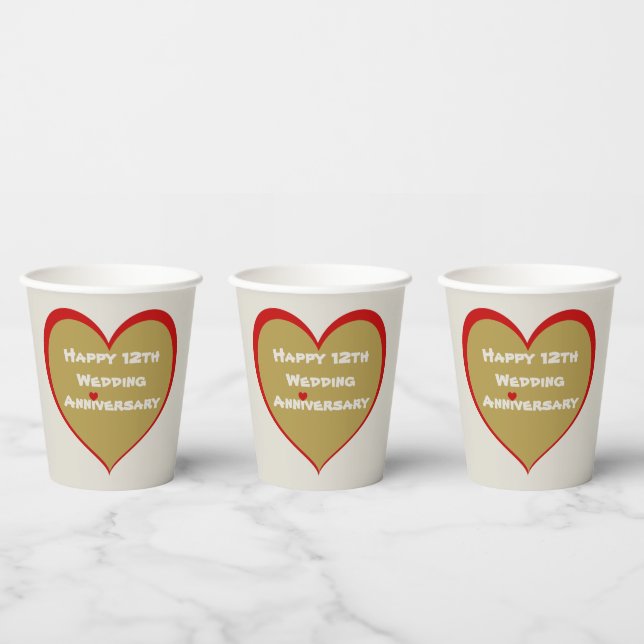 Happy 12th Wedding Anniversary  Paper Cups (Multi)