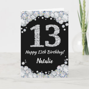 Happy 13th Birthday Black and Silver Glitter Card
