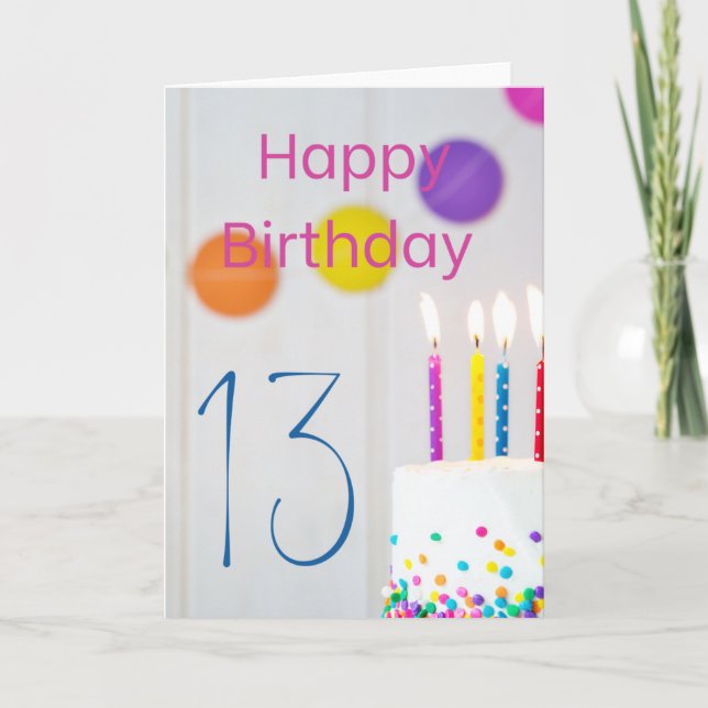 Happy 13th Birthday Cake Candles Greeting Card (Front)