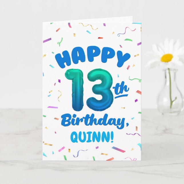 Happy 13th Birthday Card with Custom Name (Small Plant)