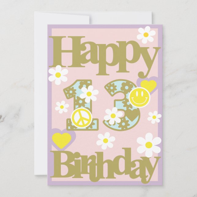 Happy 13th Birthday – Girl’s Card with Flowers (Front)