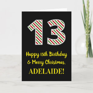 Happy 13th Birthday & Merry Christmas, Custom Name Card
