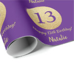 Happy 13th Birthday Purple and Gold Glitter Wrapping Paper<br><div class="desc">Happy 13th Birthday Purple and Gold Glitter Wrapping Paper with personalised name. For further customisation,  please click the "Customise it" button and use our design tool to modify this template.</div>