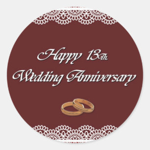 Happy 13Th. Wedding Anniversary Lace Classic Round Sticker