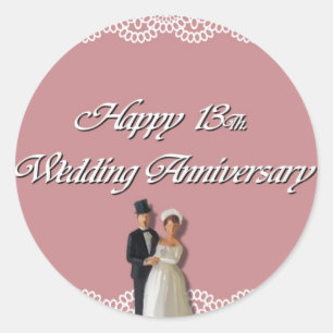 Happy 13Th. Wedding Anniversary Lace Classic Round Sticker