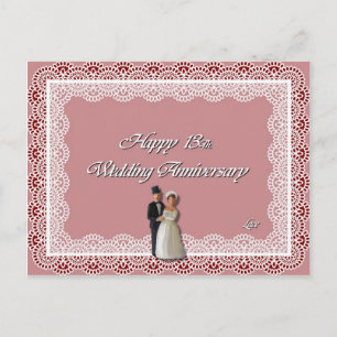 Happy 13Th. Wedding Anniversary Lace Postcard