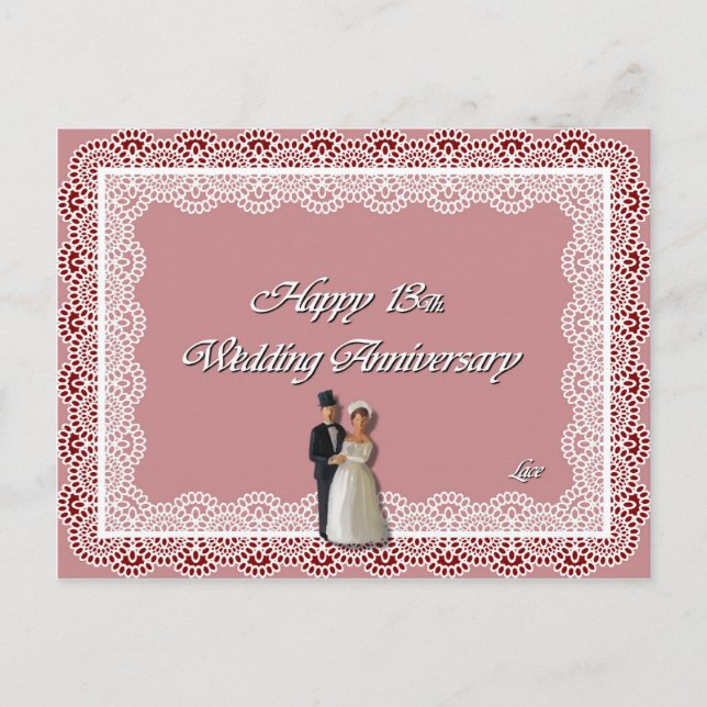 Happy 13Th. Wedding Anniversary Lace Postcard (Front)