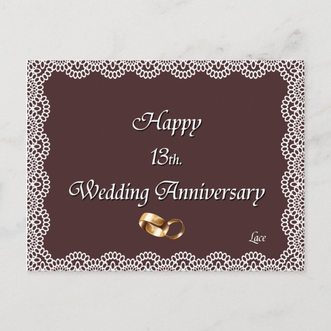 Happy 13th. Wedding Anniversary Lace Postcard (Front)