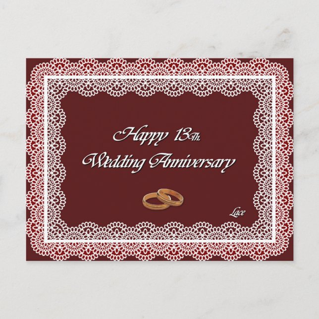 Happy 13Th. Wedding Anniversary Lace Postcard (Front)