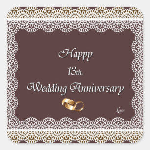 Happy 13th. Wedding Anniversary Lace Square Sticker