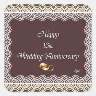 Happy 13th. Wedding Anniversary Lace Square Sticker