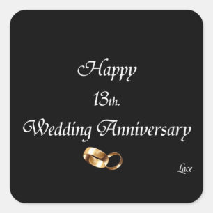 Happy 13th. Wedding Anniversary Lace Square Sticker