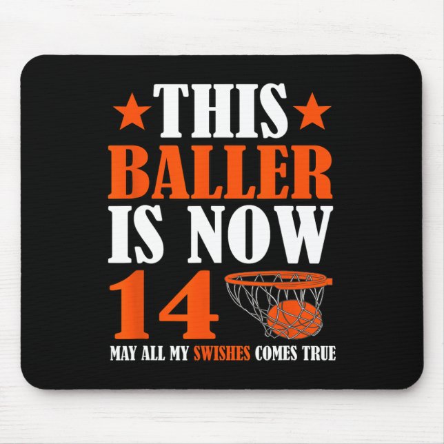 Happy 14th Birthday 14 Year Old Basketball 14th Bi Mouse Mat (Front)