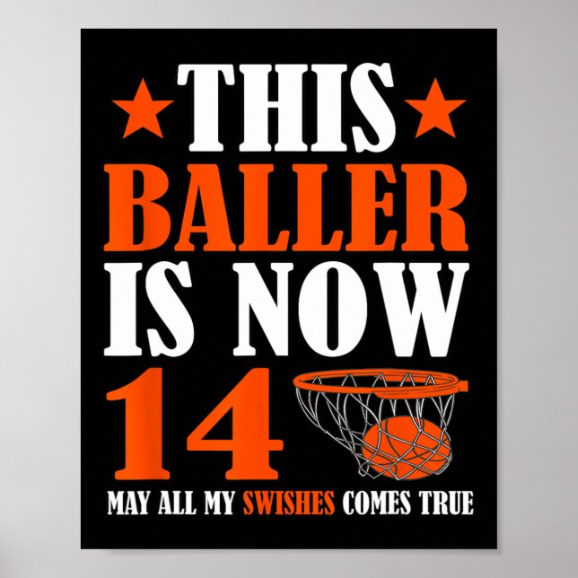 Happy 14th Birthday 14 Year Old Basketball 14th Bi Poster (Front)