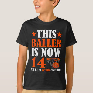 Happy 14th Birthday 14 Year Old Bysketbyll 14th Bi T-Shirt