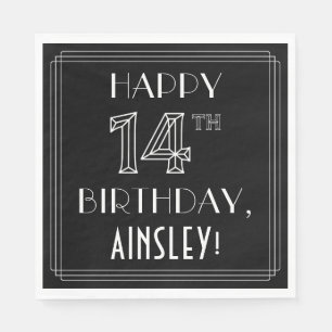HAPPY 14TH BIRTHDAY; Art Deco Style; Custom Name Napkin