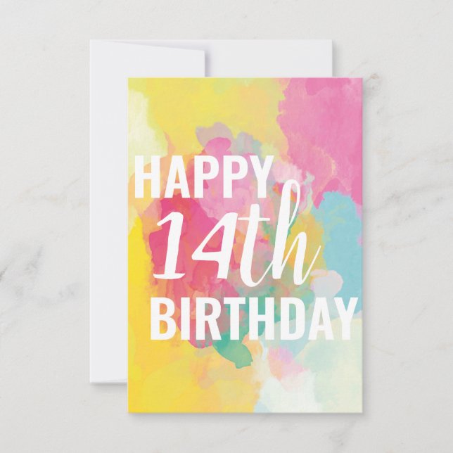 Happy 14th Birthday Card ("Watercolour Gradients") (Front)