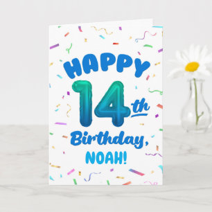 Happy 14th Birthday Card with Custom Name