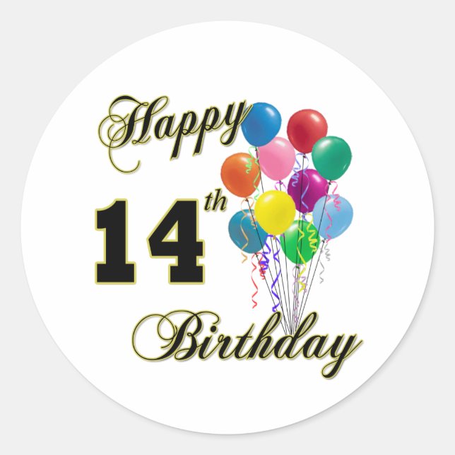 Happy 14th Birthday Gifts and Birthday Apparel Classic Round Sticker (Front)