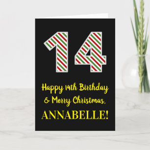 Happy 14th Birthday & Merry Christmas, Custom Name Card