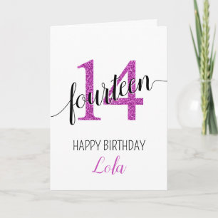 Happy 14th Birthday Pink Glitter girly Card
