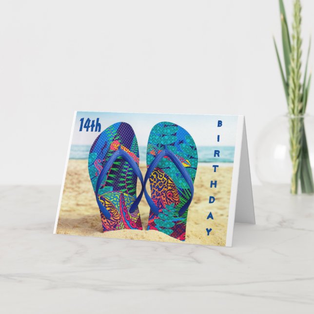 HAPPY *14th* BIRTHDAY WITH FLIP FLOPS      Card (Front)