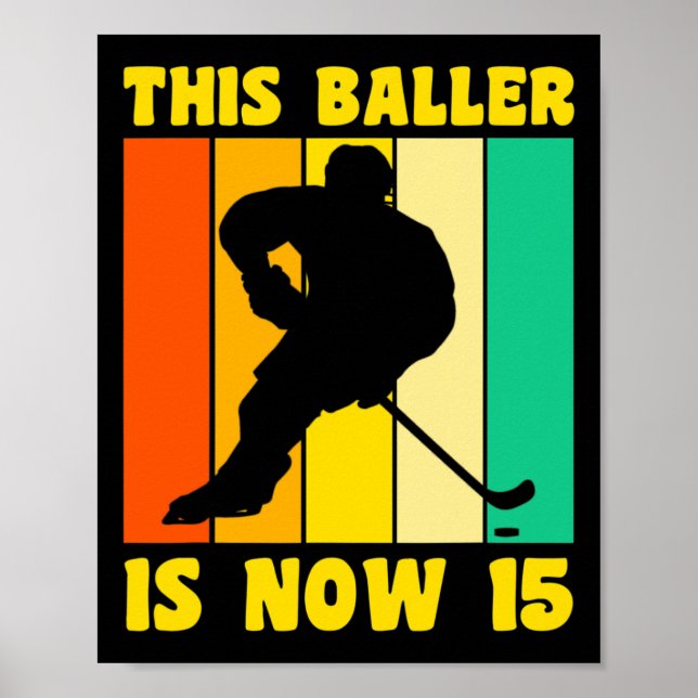 Happy 15 Birthday 15 Year Old Retro Ice Hockey 15t Poster (Front)