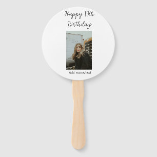Happy 15th birthday add name photo text modern hand fan
