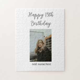 Happy 15th birthday add name photo text modern jigsaw puzzle