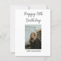 Happy 15th birthday add name photo text modern