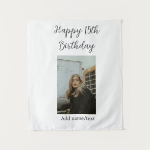 Happy 15th birthday add name photo text modern tapestry