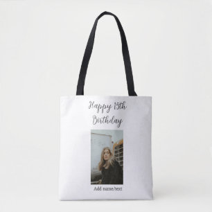 Happy 15th birthday add name photo text modern tote bag
