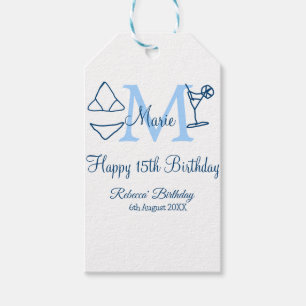 Happy 15th Birthday blue add name monogram bikini Gift Tags