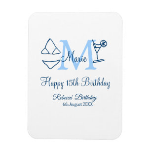 Happy 15th Birthday blue add name monogram bikini Magnet