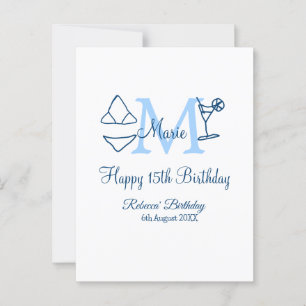 Happy 15th Birthday blue add name monogram bikini Postcard