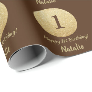 Happy 15th Birthday Brown and Gold Glitter Wrapping Paper