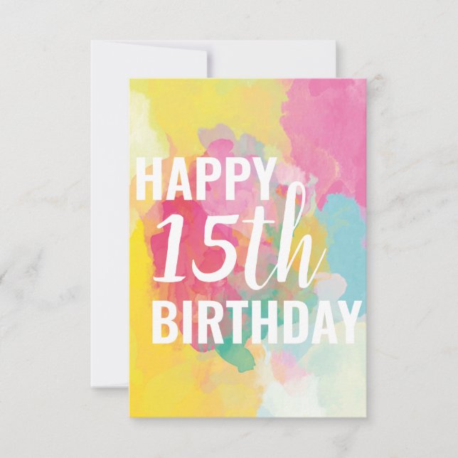 Happy 15th Birthday Card ("Watercolour Gradients") (Front)