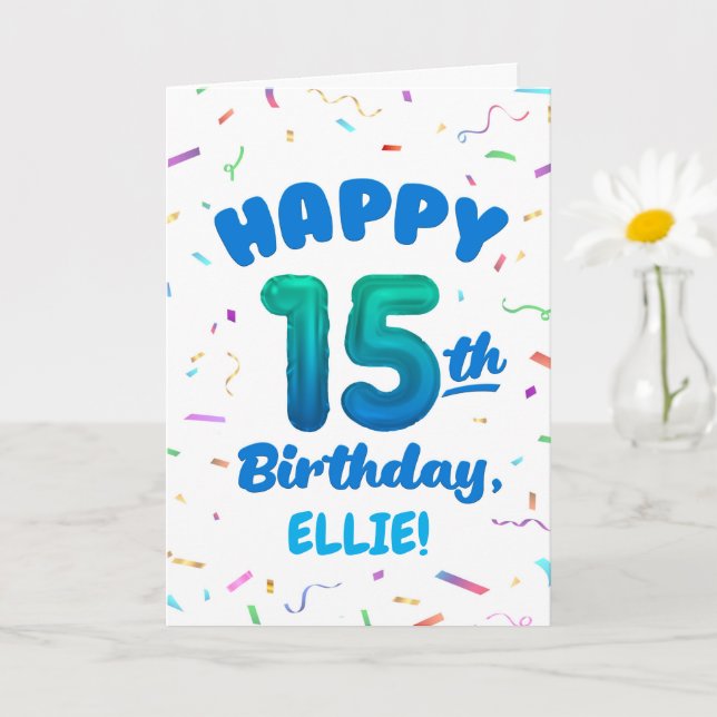 Happy 15th Birthday Card with Custom Name (Small Plant)