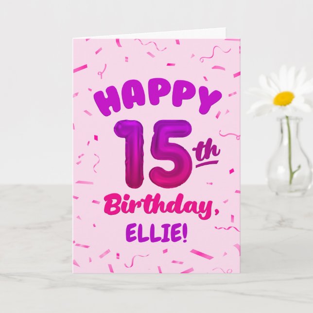 Happy 15th Birthday Card with Custom Name (Small Plant)