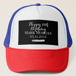 Happy 15th birthday gift for boy black white trucker hat