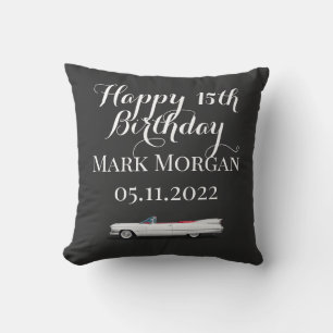 Happy 15th Birthday Gift idea boy black white Cushion