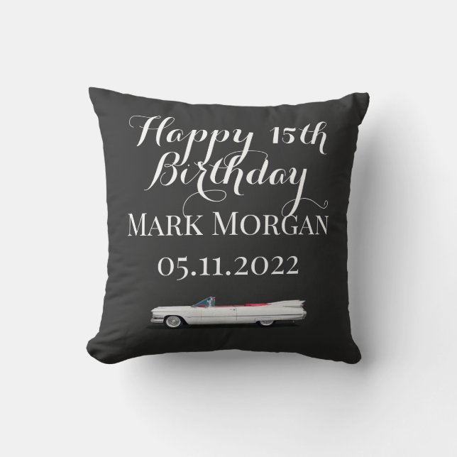 Happy 15th Birthday Gift idea boy black white Cushion (Front)