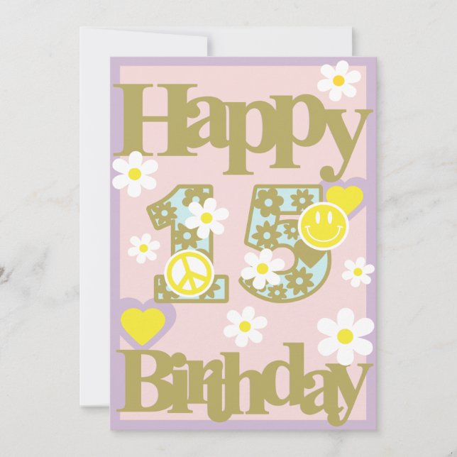 Happy 15th Birthday – Girl’s Card with Flowers (Front)