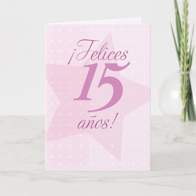 Happy 15th Birthday, Spanish, Quinceanera, Pink St Card (Front)