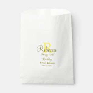 Happy 15th Birthday yellow add name monogram moder Favour Bags