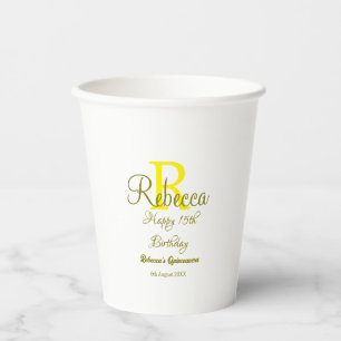 Happy 15th Birthday yellow add name monogram moder Paper Cups