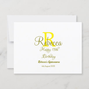 Happy 15th Birthday yellow add name monogram moder Postcard