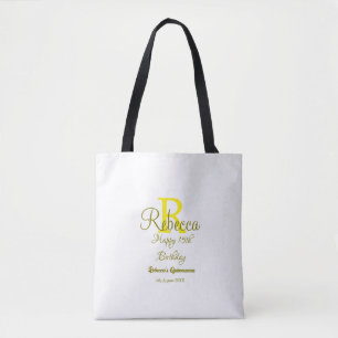 Happy 15th Birthday yellow add name monogram moder Tote Bag